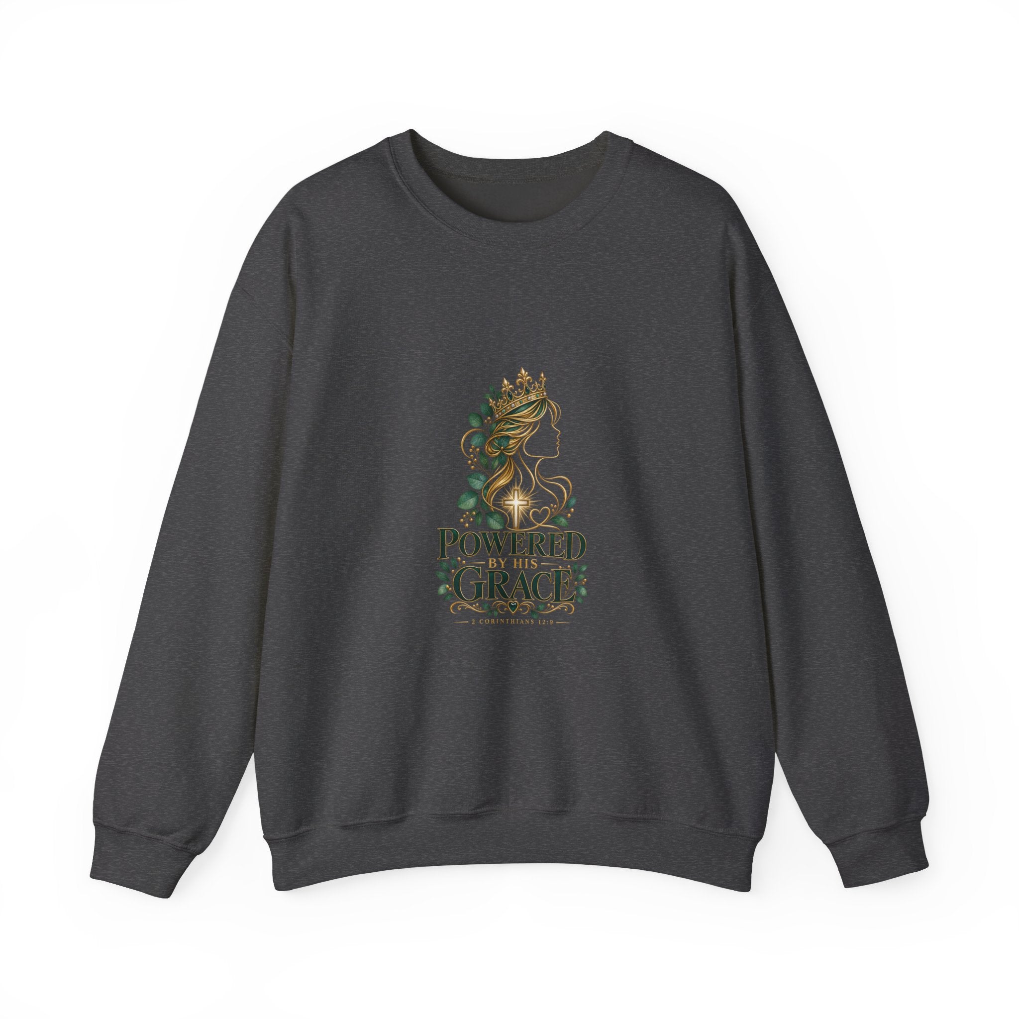 Powered by His Grace Sweatshirt – 2 Corinthians 12:9