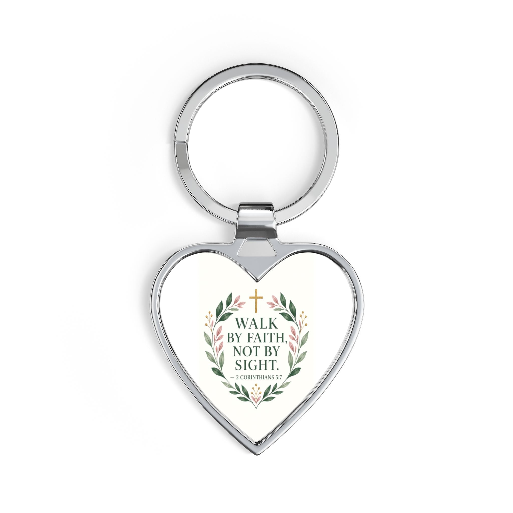 Christian Heart Keychain — “Walk by Faith, Not by Sight” Inspirational Keyring
